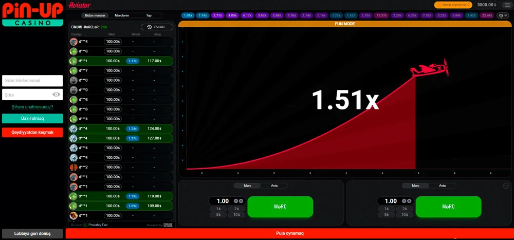 Pin Up Aviator pulsuz oyna